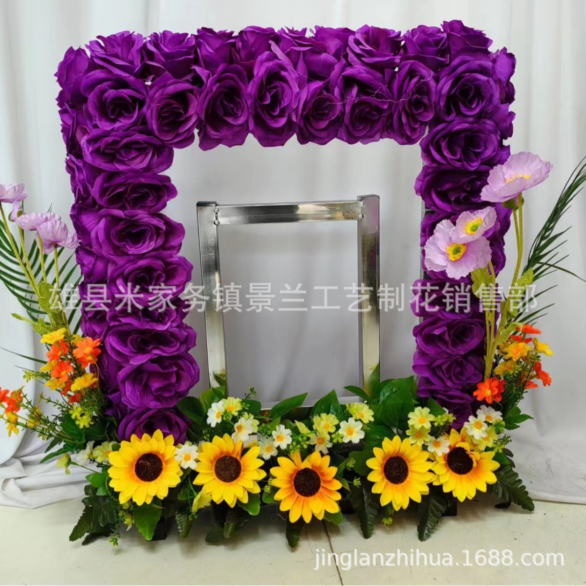 不锈钢仿真花相框遗像花电子供桌电子花圈灵堂布置产品厂家批发