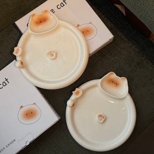 可爱暹罗猫创意陶瓷饺子盘家用高颜值小吃盘儿童早餐盘釉下彩盘子