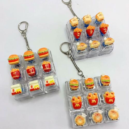 卡通汉堡9键发光解压按键钥匙扣DIY按键解压玩具可爱挂饰小礼物