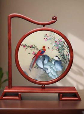 苏州苏绣双面绣摆台花梨木新中式摆件小屏风中国T风出国礼物老外