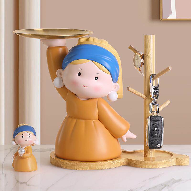 创意珍珠女孩托盘多功能客厅摆件家居妖娆情侣桌面摆放日常送礼