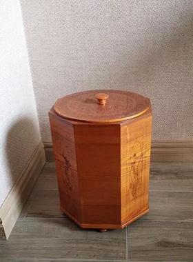 实木质仿古典复古欧式雕花带盖家用办公室高档大号废纸篓垃圾桶