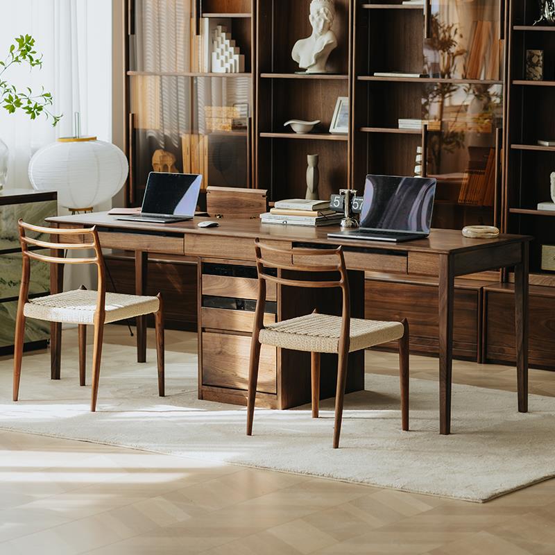 物应 图灵双人书桌北欧黑胡桃木办公桌实木简约家用办公桌电脑桌