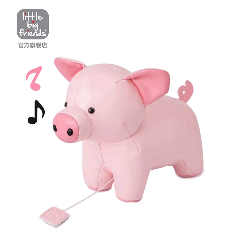 法国Little Big Friends八音盒小猪安抚玩偶皮革动物挂件宝宝礼物