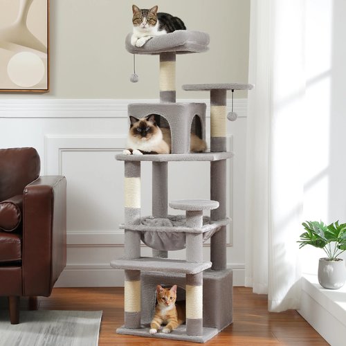 6-levels Cat Tree Tower with Joyful Pompom,Cozy Hammock,Dou