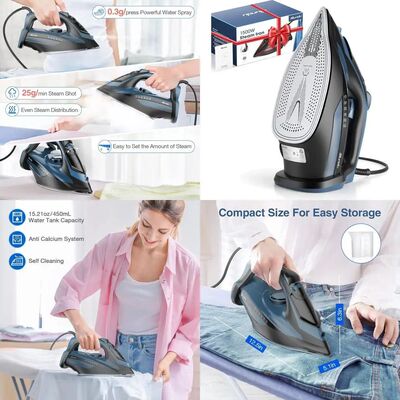 Quick Heat 1500W Steam Iron with 13.21oz Tank, Auto-Off, Bur