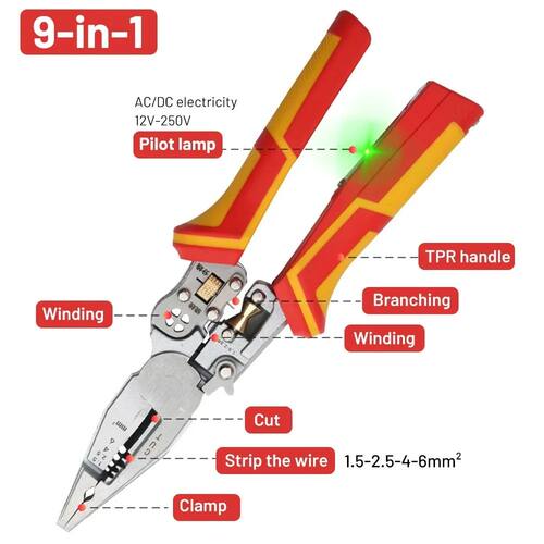 9-in-1 Wire Stripper Electricians Voltage Tester Cable Cutti