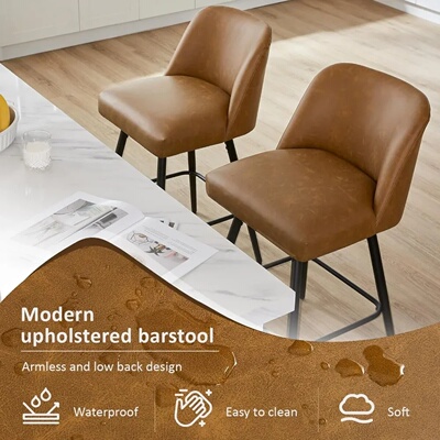 Set of 4 Counter Height Bar Stools 360° Swivel Faux Leather