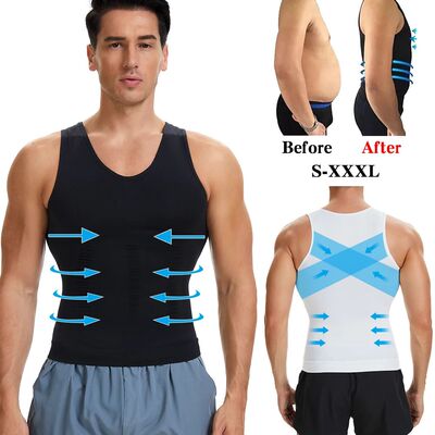 Men's Body Shaper Slimming Shirt V Neck Tummy Vest Compressi