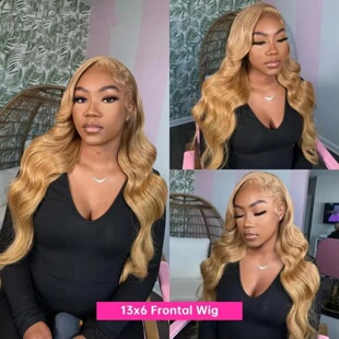 Honey Blonde Human Hair Wig Body Wave 13X4 Lace Front Color
