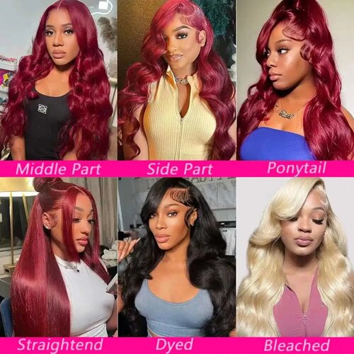 30 Inch Burgundy Body Wave Human Hair Wigs 13x4 HD Lace Fro - 封面