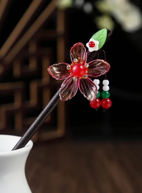 Wooden Hair Stick Chinese Style Handmade Winding Flower Ele