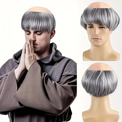 Shaved Monk synthetic Wig with Brown and Silvery Braids - A