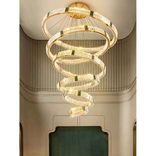 挑空别墅客厅大吊灯现代简约楼梯灯长吊灯轻奢水晶大厅复式楼灯具