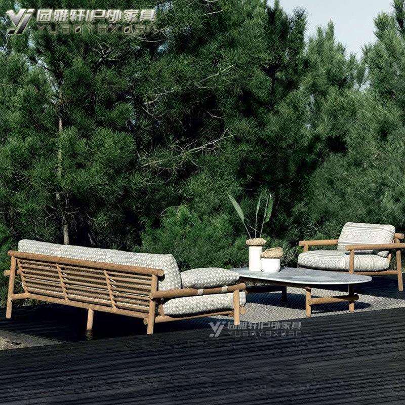 户外沙发组合庭院原木沙发柚木家具室外防腐晒实木休闲茶几售楼部