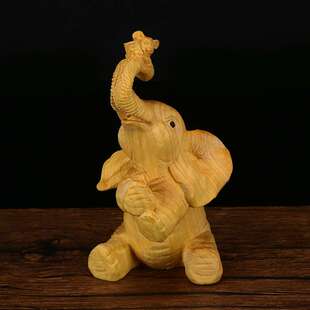 黄杨木雕大象创意实木招财车摆件雕刻工艺品文玩手把件福相