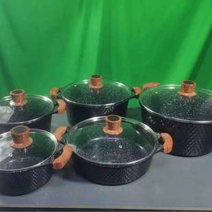 热卖 锅具电磁炉明火红外线炉通用 加厚铝压铸防烫木纹小钻套装