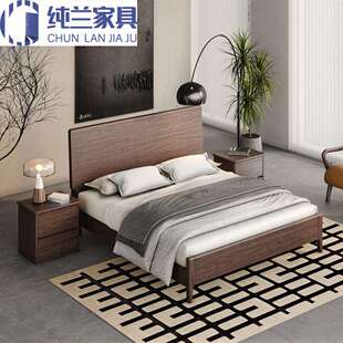 现代简约乌金木全实木床主次卧室轻奢双人实木床大板直拼实木床