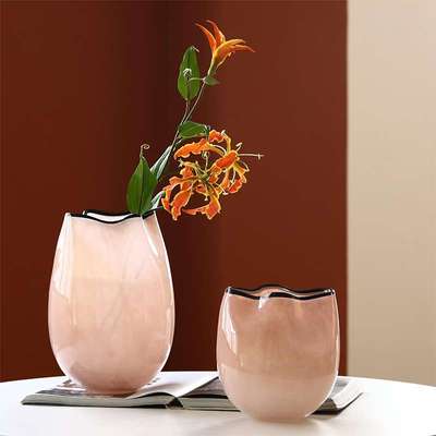 现代简约渐变粉不规则褶子花瓶创意手工磁粉玻璃鲜花餐桌装饰摆件