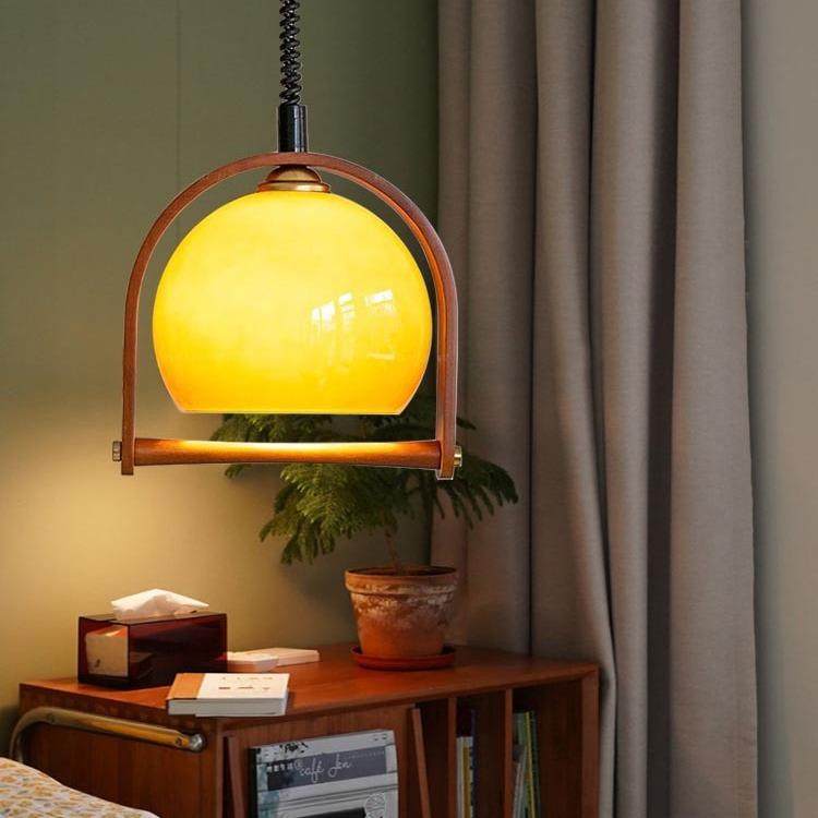 中古玻璃吊灯可伸缩餐厅日式实木诧寂风复古岛台餐桌饭厅灯吧台灯