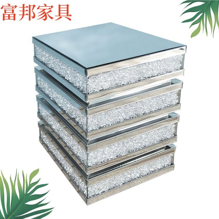 欧式四层床头柜设计感镜面碎钻柜创意现代卧室收纳沙发边柜储物柜
