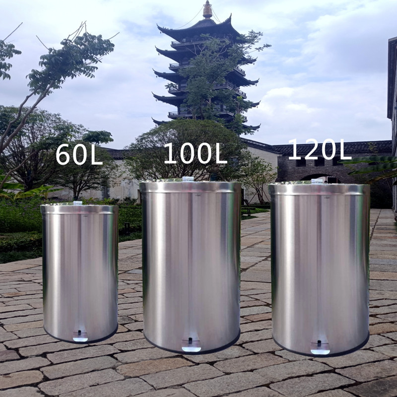 大号垃圾筒50L60L100L120升不锈钢圆形脚踏户外船舶防火垃圾桶