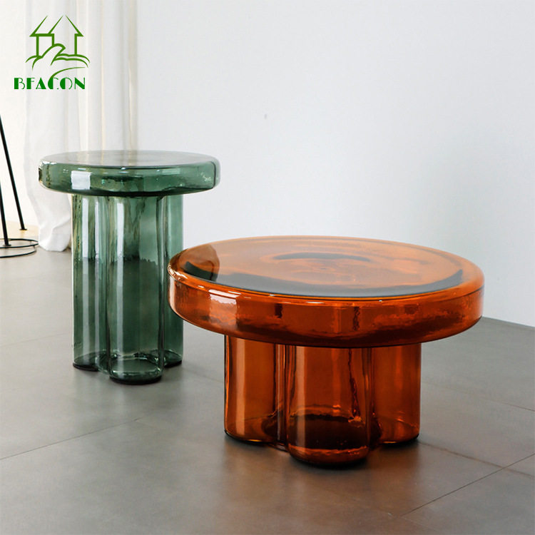 设计师琥珀茶几家用高矮组合透明现代简约沙发边几创意花瓣轻奢边