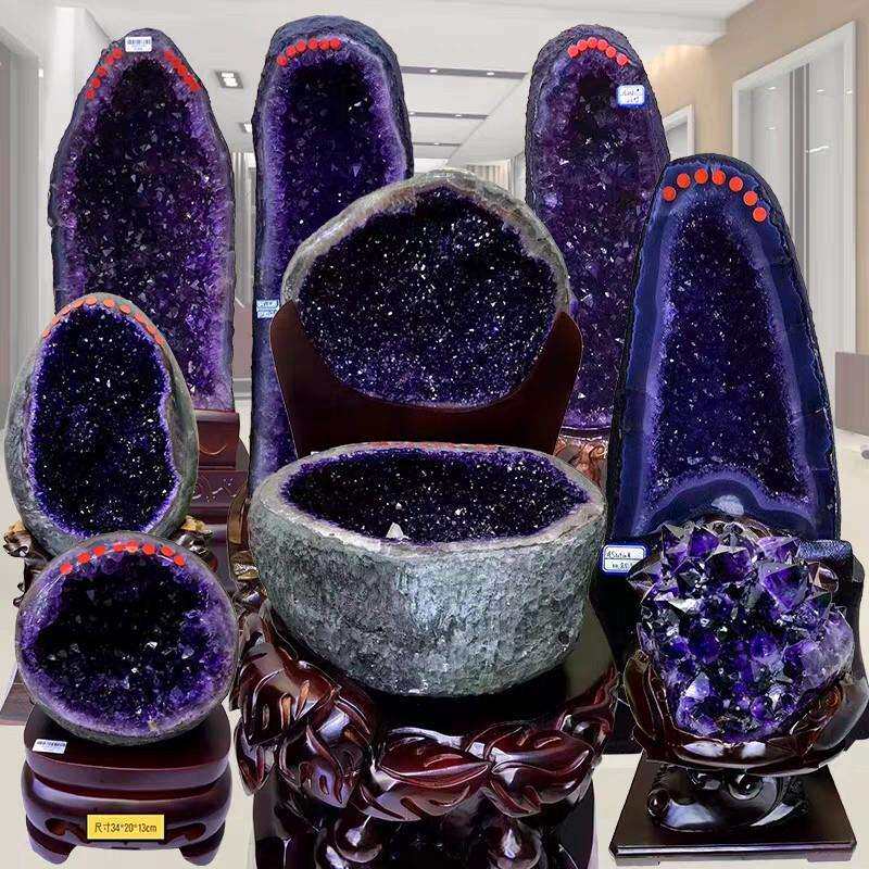 天然紫水晶聚宝盆摆件巴西乌拉圭紫晶洞紫晶簇水晶原石办公室摆件