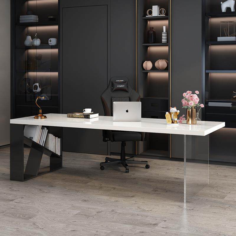 轻奢透明压克力悬浮桌实木电脑桌工作台设计师创意办公桌白色书桌