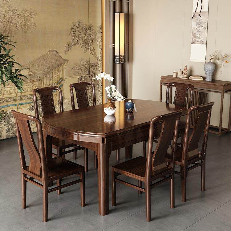 乌金木餐桌椅组合全实木餐桌方圆两用折叠可伸缩家用客厅高档饭桌