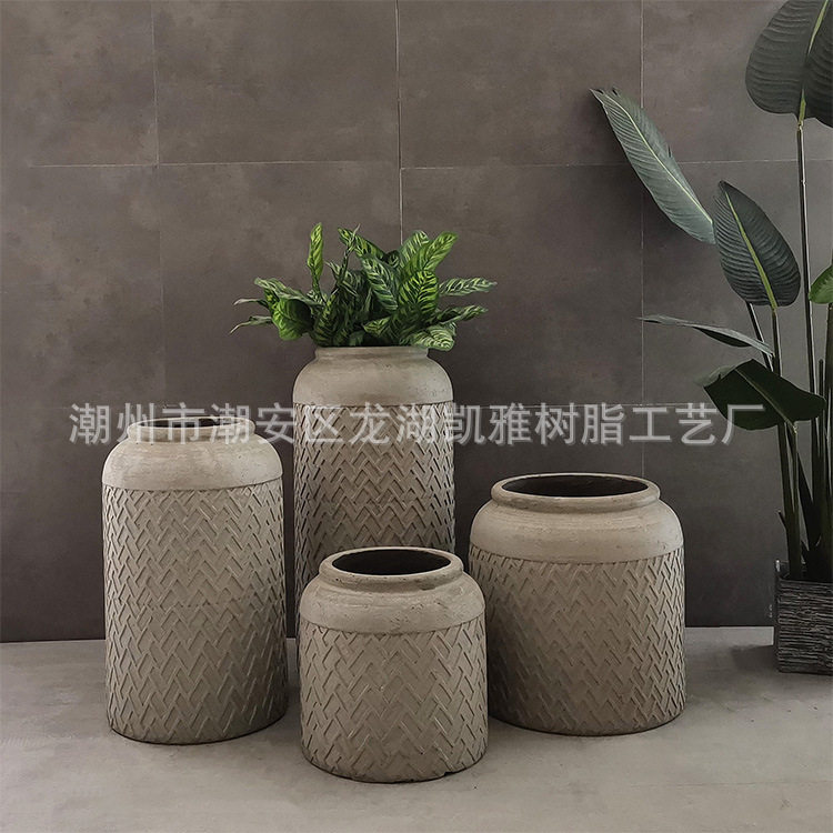 北欧圆形几何水泥花盆组合