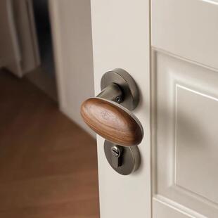 嘉森堡胡桃木中古风复古房门锁卧室门把手室内房间磁吸静音木门锁