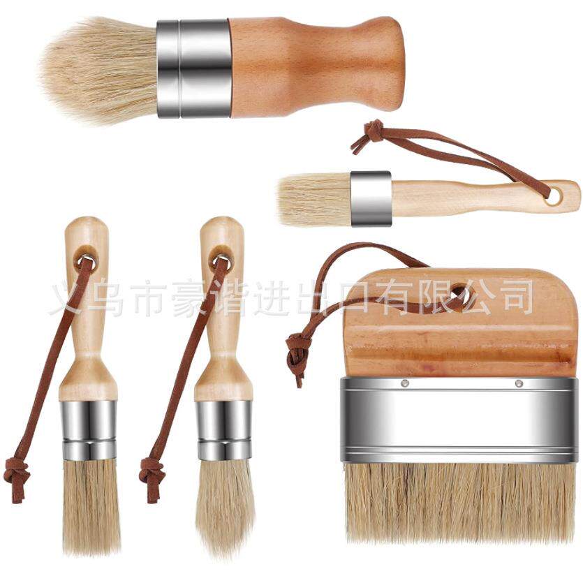 油漆刷5件套装榉木柄油漆刷猪鬃毛油漆刷油画绘画圆头毛刷