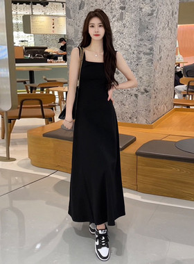 蓝色无袖背心吊带洋装子女装夏季2026新款海边度假法式气质长裙