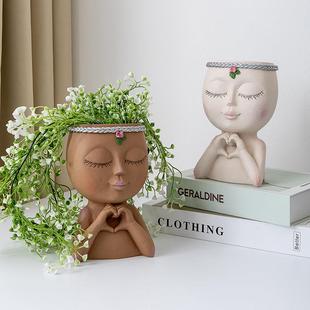 愛(ài)心小女孩多肉花盆簡(jiǎn)約人物雕像戶外景觀園林裝 飾人像女王擺件