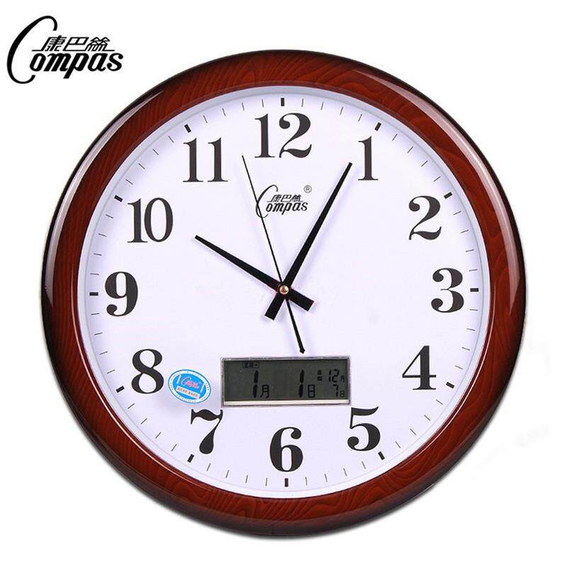 康巴丝客厅静音挂钟现代时钟简约挂表圆形日历钟表卧室创意石英钟