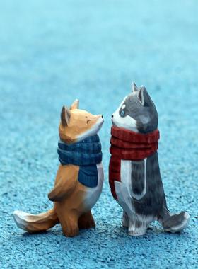 [两祇单身狗]手工木制哈士奇柴犬狗装饰品圣诞礼物家庭配件