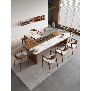 2025新古典新中国风实木石板大茶几饮茶茶几和椅子组合可达豪华现