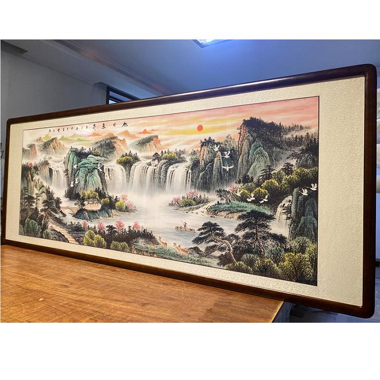 旭日东升横幅纯手绘山水画 客厅背景墙装饰挂画办公室国画靠山图