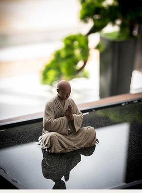 中国禅宗手工紫砂字小和尚陶瓷摆件家博古架入口桌装饰陈设