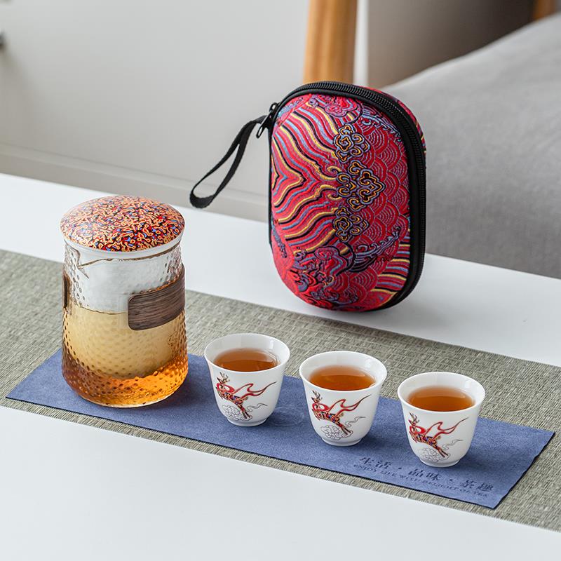 旅行茶具套装便携包一壶三杯防烫玻璃快客杯日式陶瓷整套功夫茶具