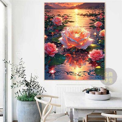 高级感荷花风景钻石画2025新款手工5d砖石贴画十字绣客厅卧室满钻