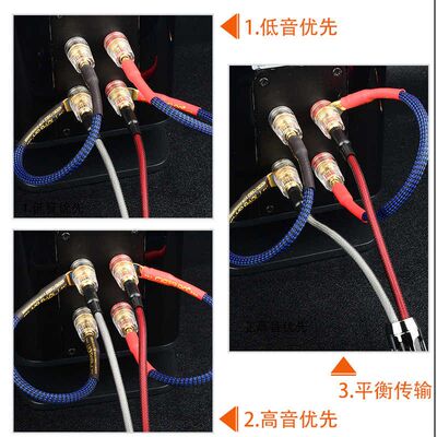 天蓝Tanner无氧铜6N音箱跳线双线分音hifi香蕉头Y插U插音响喇叭线