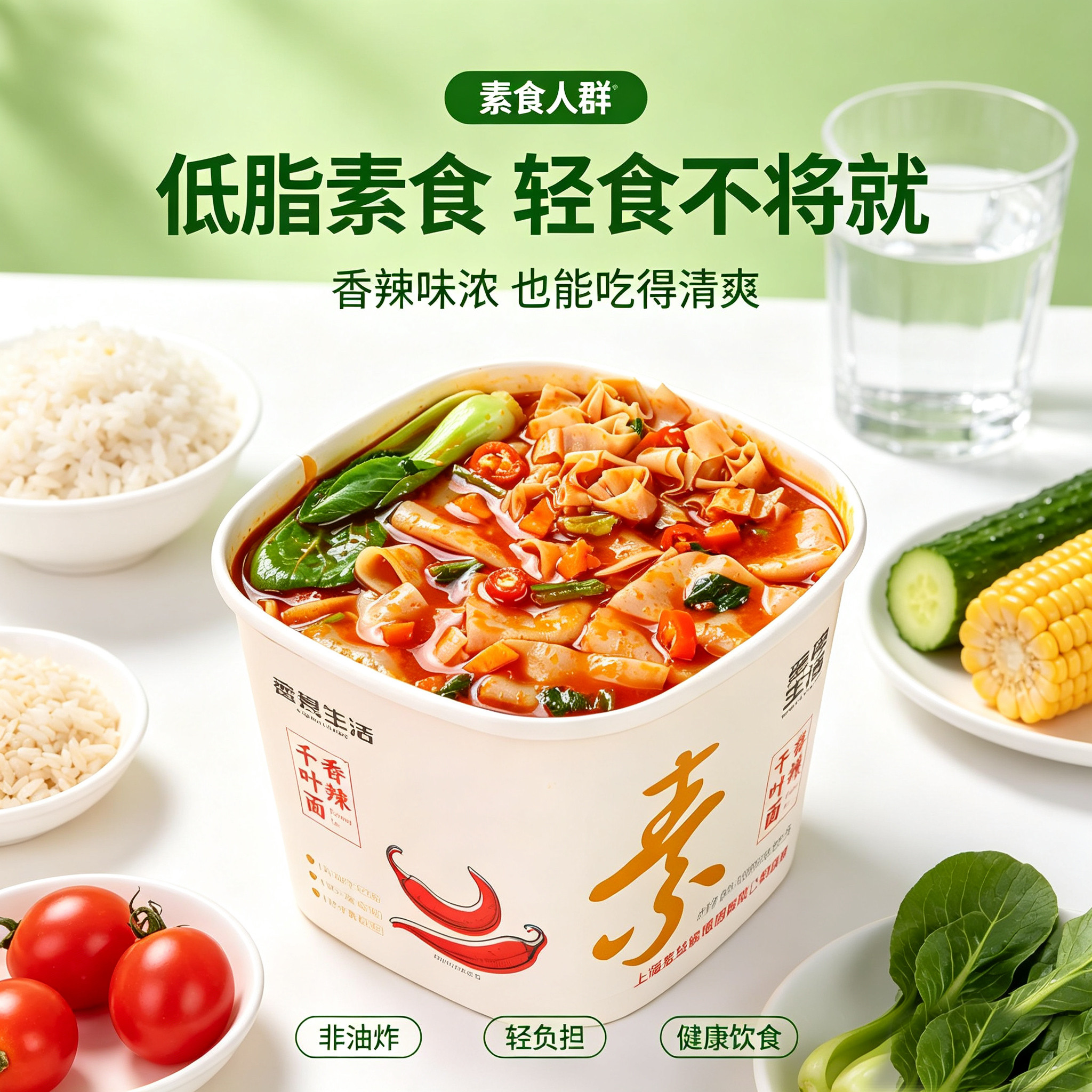 纯净素食香辣面片非油炸蒸煮面叶无五辛无蛋奶素斋泡面佛家方便面