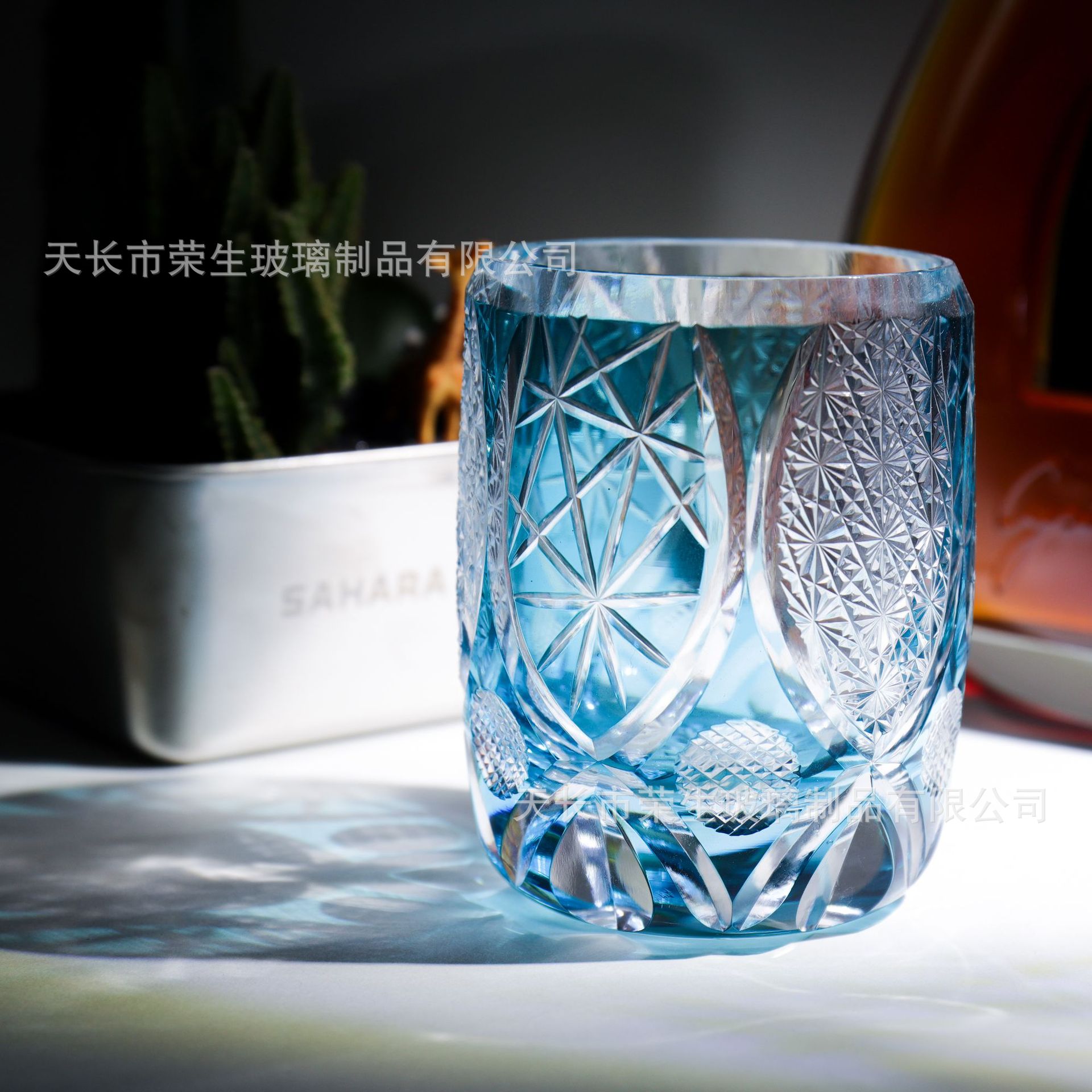 日式玻璃杯家具套色玻璃江户切子工艺切子杯水晶玻璃威士忌酒杯