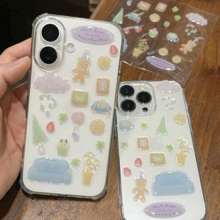 小红书同款可爱小熊ins插画果冻贴纸高颜值diy手机壳平板电脑咕卡