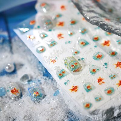 夏日卡通小金鱼海星果冻美甲贴纸