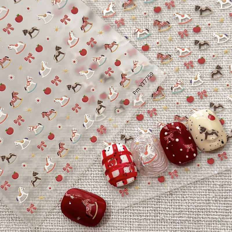 2026马年新年美甲贴纸卡通木马贴纸美甲小孩指甲贴纸diy饰品