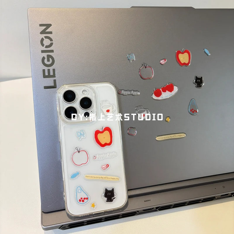 电脑苹果小黑猫滴胶果冻贴纸立体