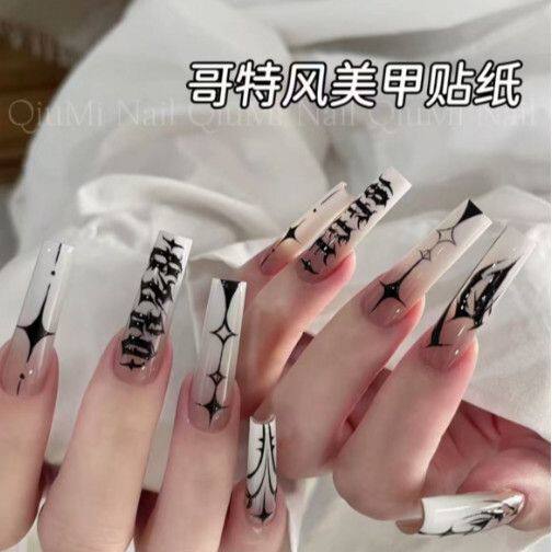 SKY暗黑辣妹哥特字母美甲贴